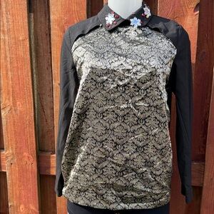 Dollcake Elegant Black and Gold Patterned Blouse
